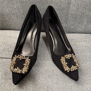 Vintage Black Heels with Gold Accents